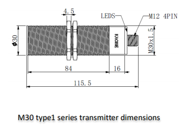 KUS3000 M30-Type1 Ultrasonic Level Sensor-Dimensions