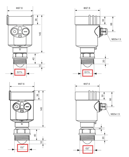 Dimensions du capteur de niveau radar KLD801