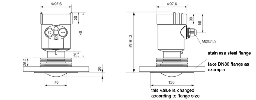 Dimensions du capteur de niveau radar KLD803